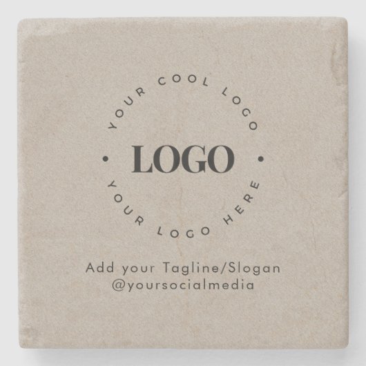Rustic Grey Kraft Rustic Circle Custom Company Log Stenen Onderzetter (Voorkant)