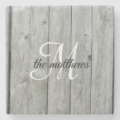 Rustic Grey Land Barn Monogram Familienaam Stenen Onderzetter (Voorkant)
