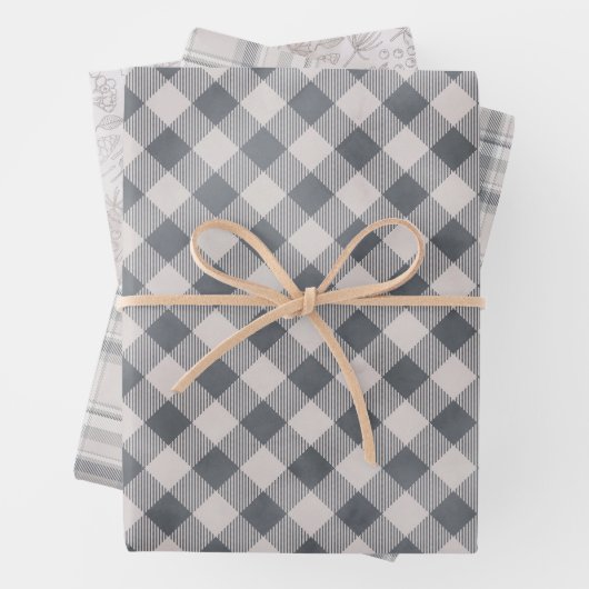 Rustic Grey Pset en Three Matching Pattern Inpakpapier Vel (In situ)