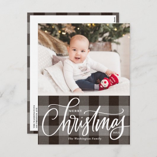 Rustic Grey Pset Merry-kerstfoto Feestdagenkaart (Voorkant / Achterkant)