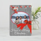 Rustic Grey Red Elf Foto Merry Kerstmis Feestdagenkaart (Staand voorkant)