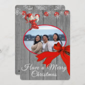 Rustic Grey  Red Elf Foto Merry Kerstmis Feestdagenkaart (Voorkant / Achterkant)