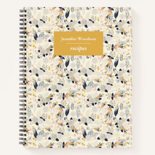Rustic Grey Roos Floral Pattern Custom Name Recipe Notitieboek