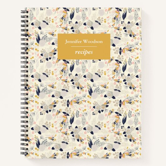 Rustic Grey Roos Floral Pattern Custom Name Recipe Notitieboek (Voorkant)