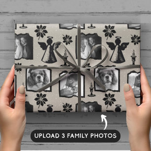 Rustic Grey Stamped Angel 3 Familiefoto Cadeaupapier