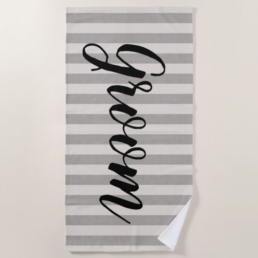 Rustic Grey Stripes Groom Strandlaken (Voorkant)