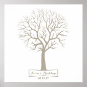 Rustic Grey Tan Tree Thumbprint Wedding Guestbook Poster (Voorkant)