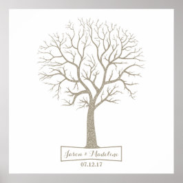 Rustic Grey Tan Tree Thumbprint Wedding Guestbook Poster
