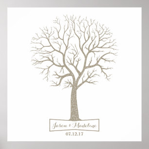 Rustic Grey Tan Tree Thumbprint Wedding Guestbook Poster