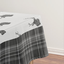 Rustic Grey Tartan en Stag Head Antler Tafelkleed