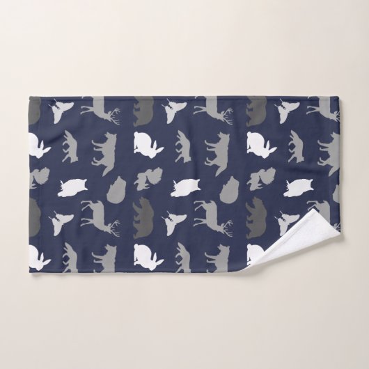 Rustic Grey Tones Woodland Creats & Navy Blue Bad Handdoek (Handdoek)
