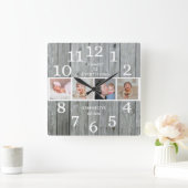 Rustic Grey Wood 4 Fotoserie Citaat Farmhouse Vierkante Klok (Huis)