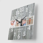 Rustic Grey Wood 4 Fotoserie Citaat Farmhouse Vierkante Klok (Hoek)