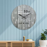Rustic Grey Wood 50th Gold Wedding Jubileum Grote Klok<br><div class="desc">50th golden Wedding Anniversary clock with a rustic look.</div>