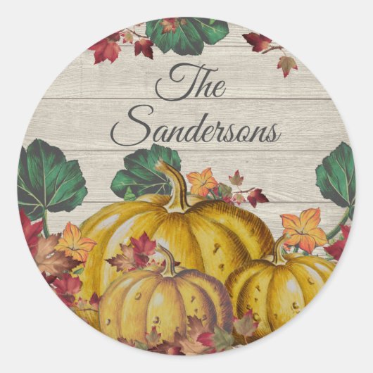 Rustic Grey Wood Autumn Oranje pompoen Ronde Sticker (Voorkant)