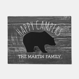 Rustic Grey Wood Beer Familienaam | Happy Campers Deurmat