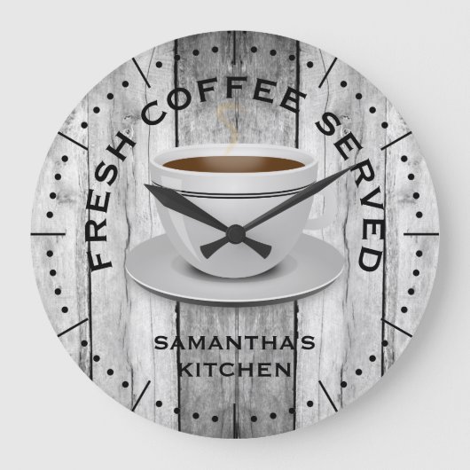 Rustic Grey Wood Coffee Theme Farmhouse Kitchen Grote Klok (Voorkant)