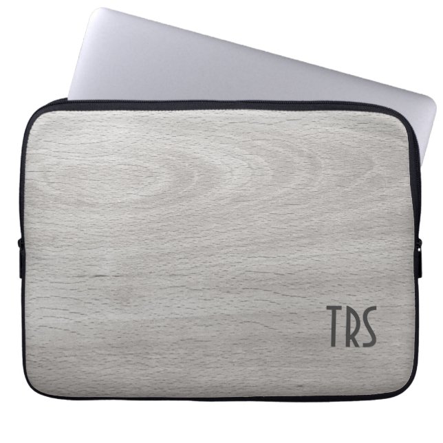 Rustic Grey Wood Grain Monogram Laptop Sleeve (Voorkant)