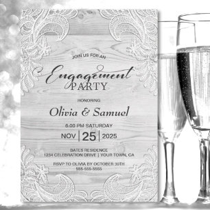 Rustic Grey Wood Lace Engagement Party Kaart