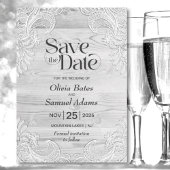 Rustic Grey Wood Lace Wedding Save The Date