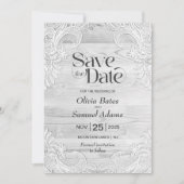 Rustic Grey Wood Lace Wedding Save The Date (Voorkant)