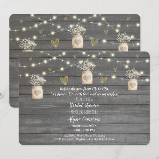 Rustic Grey Wood Lichten & Mason Jar Vrijgezellenf Kaart (Voorkant / Achterkant)