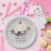 Rustic Grey Wood Navy Floral Pumpkin Baby shower Papieren Bordje (Feest)