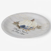 Rustic Grey Wood Navy Floral Pumpkin Baby shower Papieren Bordje (Gekanteld)