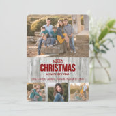 Rustic Grey Wood Panel Four Photo Template Holiday Feestdagenkaart (Staand voorkant)