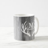 Rustic Grey Wood Planks & White Deer Antlers Koffiemok (Voorkant rechts)