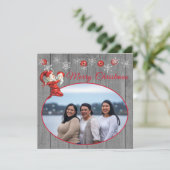 Rustic Grey Wood Red Elf kerst (Staand voorkant)