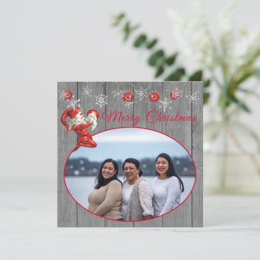 Rustic Grey Wood Red Elf  kerst (Staand voorkant)