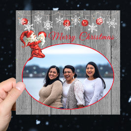 Rustic Grey Wood Red Elf  kerst