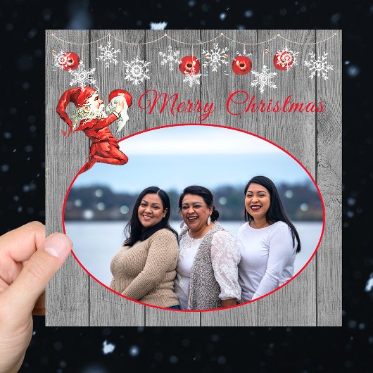 Rustic Grey Wood Red Elf kerst