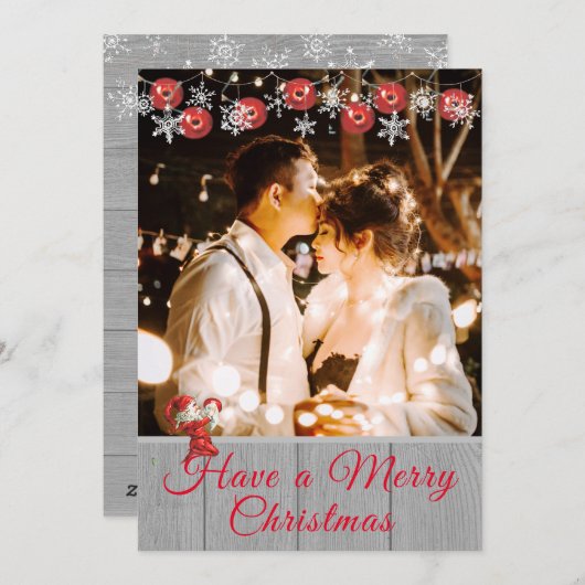 Rustic Grey Wood Red Elf serie Kerstmis Feestdagenkaart (Voorkant / Achterkant)