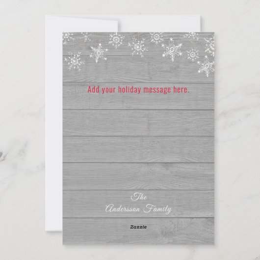 Rustic Grey Wood Red Elf serie Kerstmis Feestdagenkaart (Achterkant)