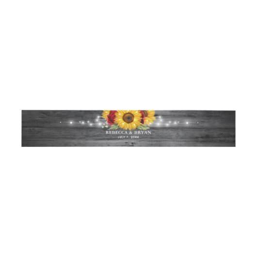 Rustic Grey Wood Sunflower and Red Rose Wedding Uitnodigingen Wikkel (Vlak)