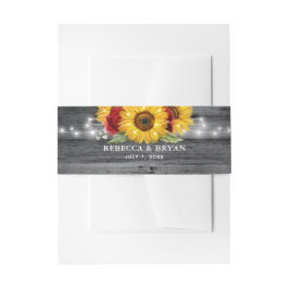 Rustic Grey Wood Sunflower and Red Rose Wedding Uitnodigingen Wikkel