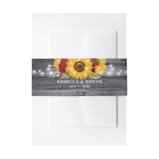 Rustic Grey Wood Sunflower and Red Rose Wedding Uitnodigingen Wikkel (Voorkant Voorbeeld)