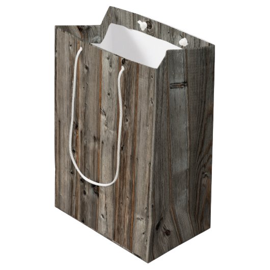 Rustic Grey Wood Tone Medium Gift Bag Medium Cadeauzakje (Voorkant Gekanteld)