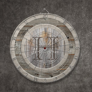 Rustic Grey Wood Tone Monogram Dartbord