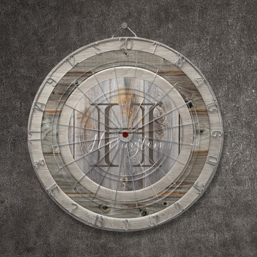 Rustic Grey Wood Tone Monogram Dartbord