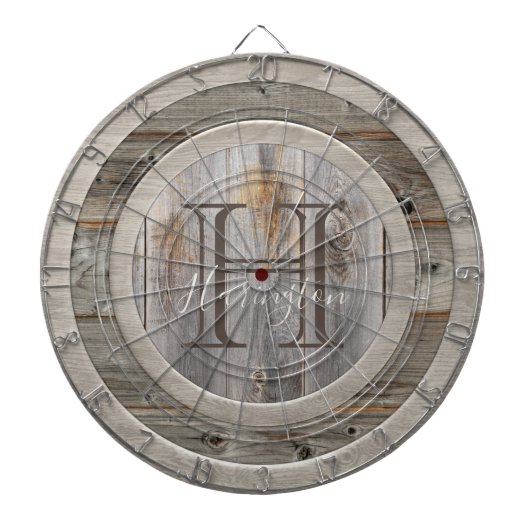 Rustic Grey Wood Tone Monogram Dartbord (Voorkant)