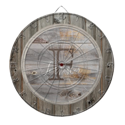 Rustic Grey Wood Tone Monogram Dartbord (Voorkant)