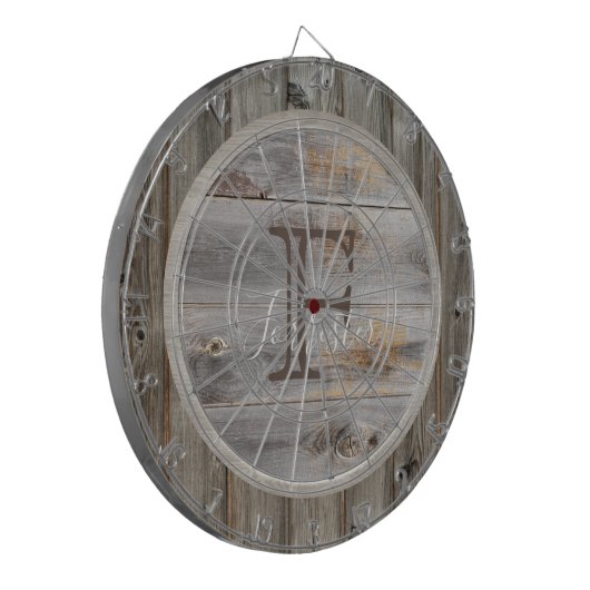 Rustic Grey Wood Tone Monogram Dartbord (Voorkant Links)