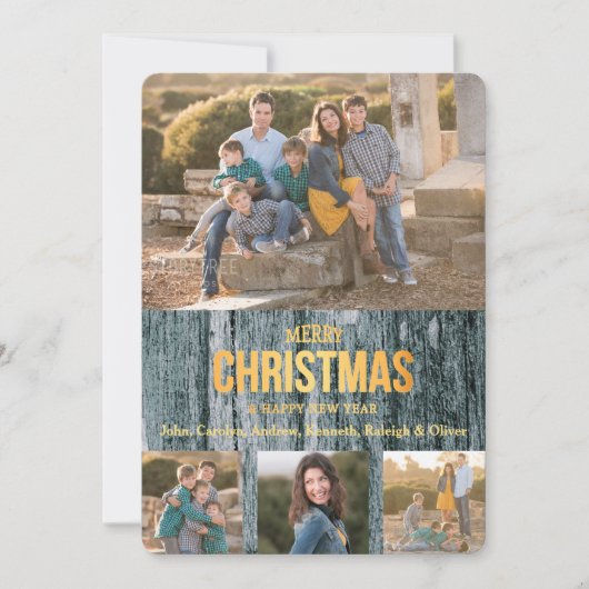 Rustic Grey Wood Vier Fotoplaat kerstmis Feestdagenkaart (Voorkant)