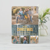 Rustic Grey Wood Vier Fotoplaat kerstmis Feestdagenkaart (Staand voorkant)