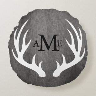 Rustic Grey Wood White Deer Antlers gepersonalisee Rond Kussen