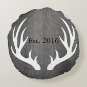 Rustic Grey Wood White Deer Antlers gepersonalisee Rond Kussen (Achterkant)