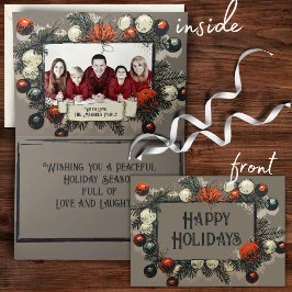 Rustic Grijs Vintage Dennen Ornament Frame Familie Feestdagen Kaart